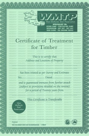 Certificate of Treatment for Timber